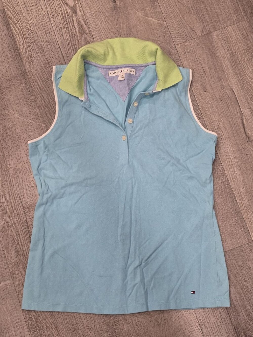 Tommy Hilfiger Sleeveless Polo Shirt Womens Large Blue & Green Cotton Blend
